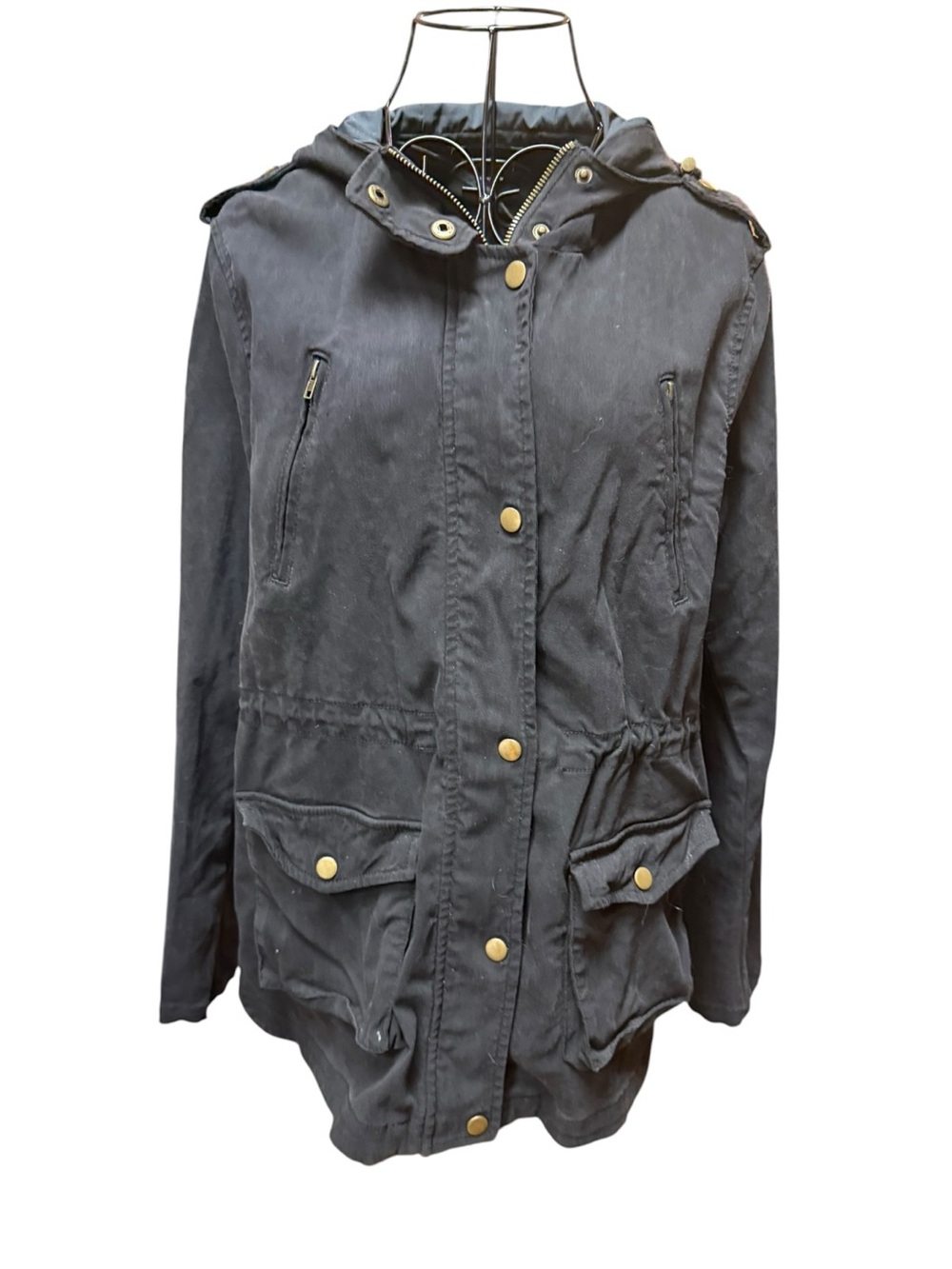 Eden Society Hooded Utility Jacket in Black Charcoal Medium